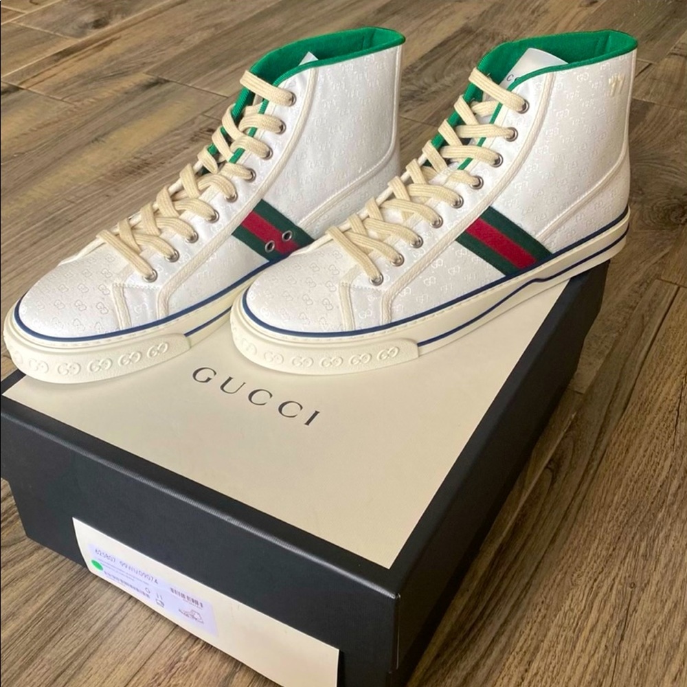 Authentic Gucci Tennis 1977 White High Top Sneakers